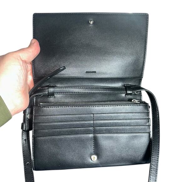 AllSaints Gray Black Croc Embossed Leather Crossbody Messenger Bag - Picture 8 of 10